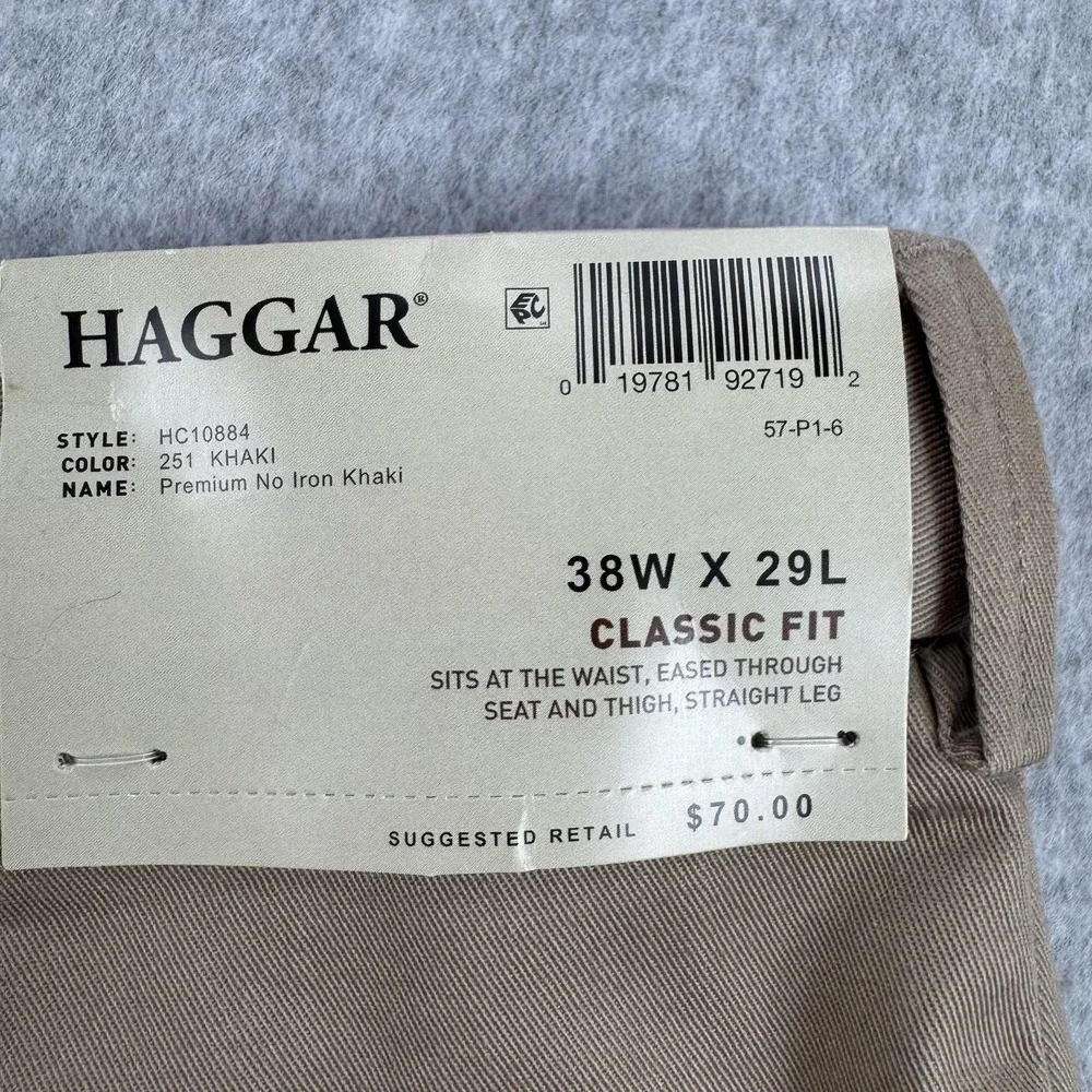 Haggar Pants Mens 38x29 Beige Premium No Iron Khaki Classic Fit Stretch NEW $70